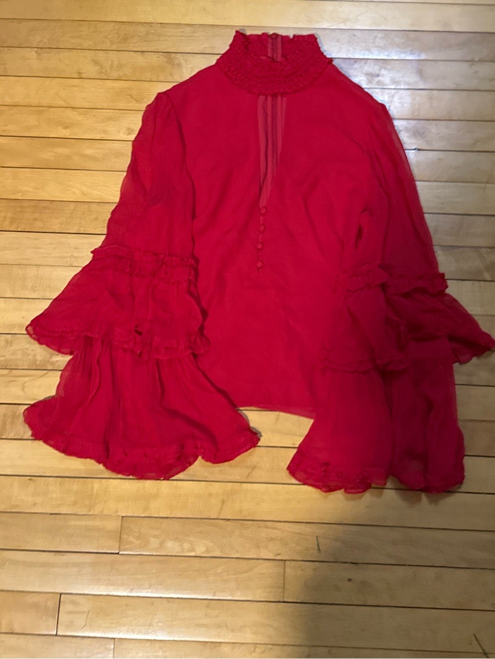 Alexis Red Ruffled Bell-Sleeve Blouse